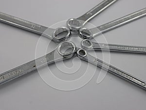 Steel workshop tools tighten fixed star keys loosen utensils photo