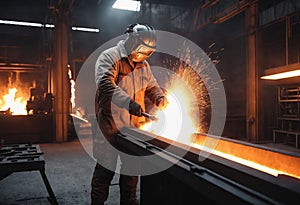 Steelmaker at ingot casting. Electric arc furnace shop. Metallurgy. steelmaker pours pig iron. Manufacturing steel works