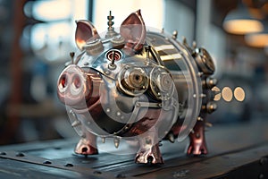 Steelpunk Savings: Futuristic Piggy Bank in Industrial Elegance