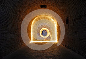 Steelwool sparks inside a passage