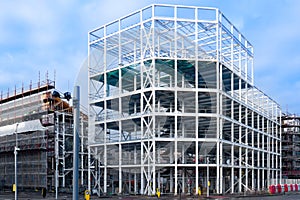 Steelwork erected for new office development in city photo