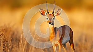 Steenbok, Raphicerus campestris, Animal on the meadow. Deer in the wild Africa. sunset evening light, Wildlife scene from nature.