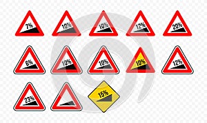 Steep ascent road sign vector design