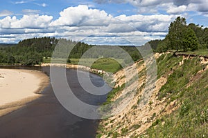 Steep bank rivers Vaga. River View near the village Undercity, Velsky district, Arkhangelsk region