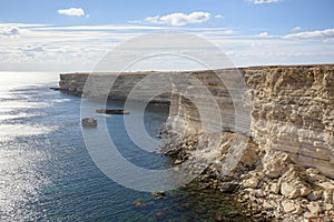 Steep cliff and azure water