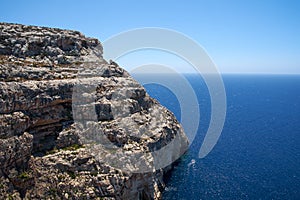 Steep cliff over Mediterranean sea on south part of Malta