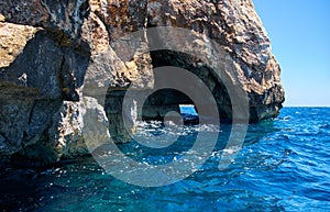 Steep cliff over Mediterranean sea on south part of Malta island