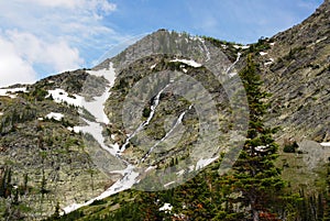Steep cliff of snow mountain