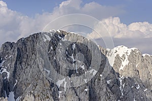 Steep cliffs of Presolana peak, Orobie, italy