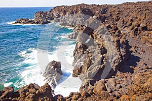 Steep coast near Los Hervideros in Lanzarote, Canary Islands, Spain