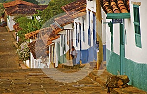 Steep cobbled street, rural Colombia