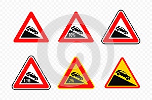 Steep descent road sign vector design