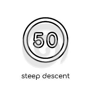 steep descent sign icon. Trendy modern flat linear vector steep