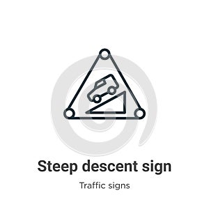 Steep descent sign outline vector icon. Thin line black steep descent sign icon, flat vector simple element illustration from