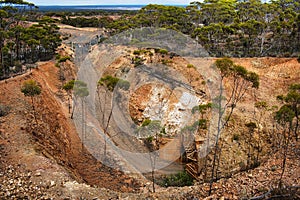 Steep entrance road to an Australian gold mine, Norseman. photo