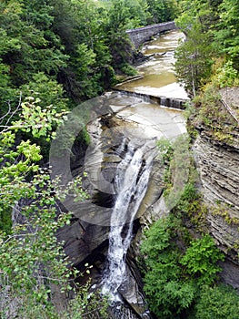 Steep gorge waterfall above Taughannock falls