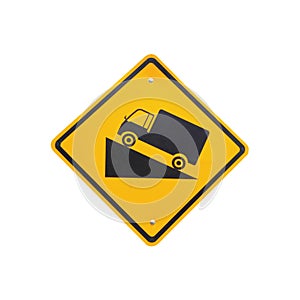 Steep grade hill traffic sign on white background