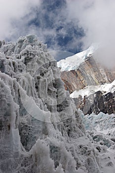 Steep ice wall at glacier tongue, Himalayas, Nepal