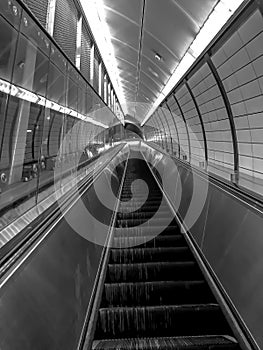 Steep and Long Underground Escalator.