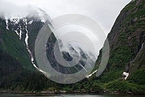 Steep mountains and deep valley in Tracy Arm Fjord, Alaska