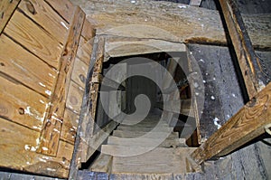 Steep old wooden staircase