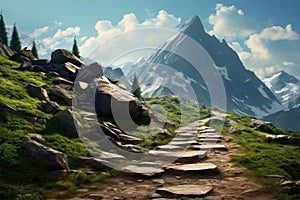 Steep Rock path mountain. Generate Ai