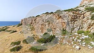 Steep rocky cliff, Beautiful tourist landscape. 4k Aerial view of The Edge of the World is an unexpected and dramatic