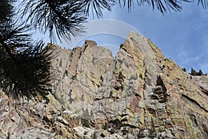 Steep Rocky Cliffs and Pine Tree, Hiking on Fowler Trail Near Boulder, Colorado