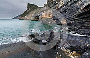 Steep shoreline cliffs photo