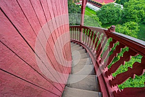 Steep stair of watch tower in Mandalay palace, Myanmar, Asia