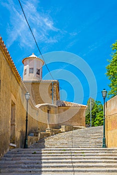 Steep stairway leading to sanctuary of saint Salvador at Arta, Mallorca, Spain