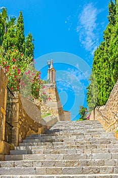 Steep stairway leading to sanctuary of saint Salvador at Arta, Mallorca, Spain