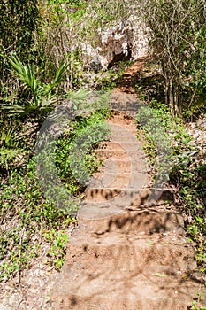 Steep steps leading to Cueva de la Vaca cave near Vinales, Cub