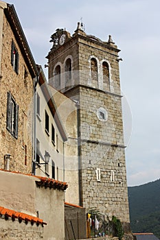 Steeple of Mosset village in Pyrenees