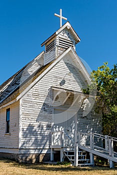 Steeple of St. Michaels and All Angels Anglican Church in Piapot, SK