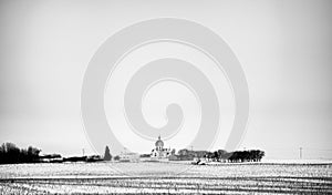 Steepled church in the distance