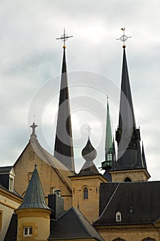 Steeples in luxembourg in old town photo