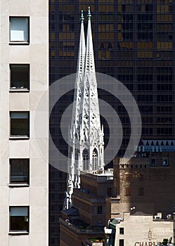 Steeples of the St. Patrick Cathedral in Midtown, architectural details, New York, NY, USA