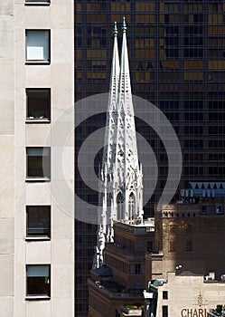 Steeples of the St. Patrick Cathedral in Midtown, architectural details, New York, NY, USA