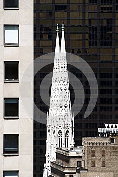 Steeples of the St. Patrick Cathedral in Midtown, architectural details, New York, NY, USA