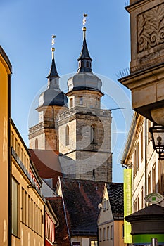 The steeples of the Stadtkirche in Bayreuth old town photo