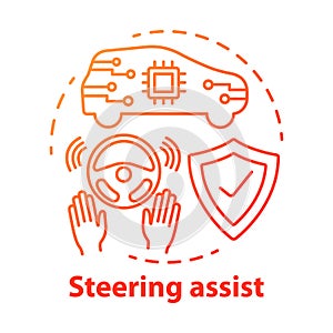 Steering assist concept icon. Smart car. Steering support. Driverless vehicle. Safe driving autopilot idea thin line