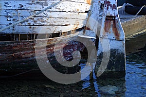 The steering helm of fishing boat