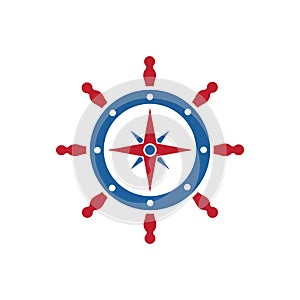 steering ship with compass  vector logo icon of maritime illustration