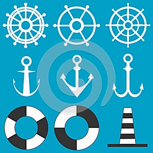 Steering wheel, anchor and buoy