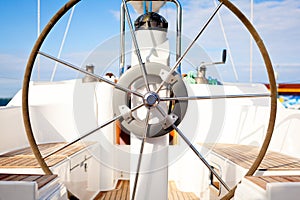 Steering wheel on boat