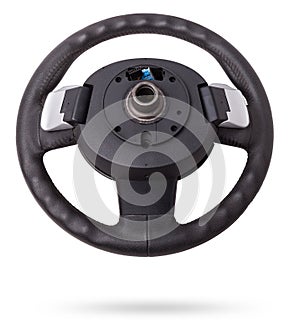 Steering wheel for car and truck isolated on white background. Automobile vehicle part or equipment. Round modern style consist of