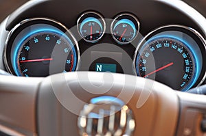 The steering wheel and the dashboard