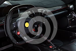 Steering wheel and dashboard of high performance car