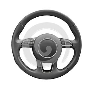 Steering wheel driver of prestige modern car isolated on white